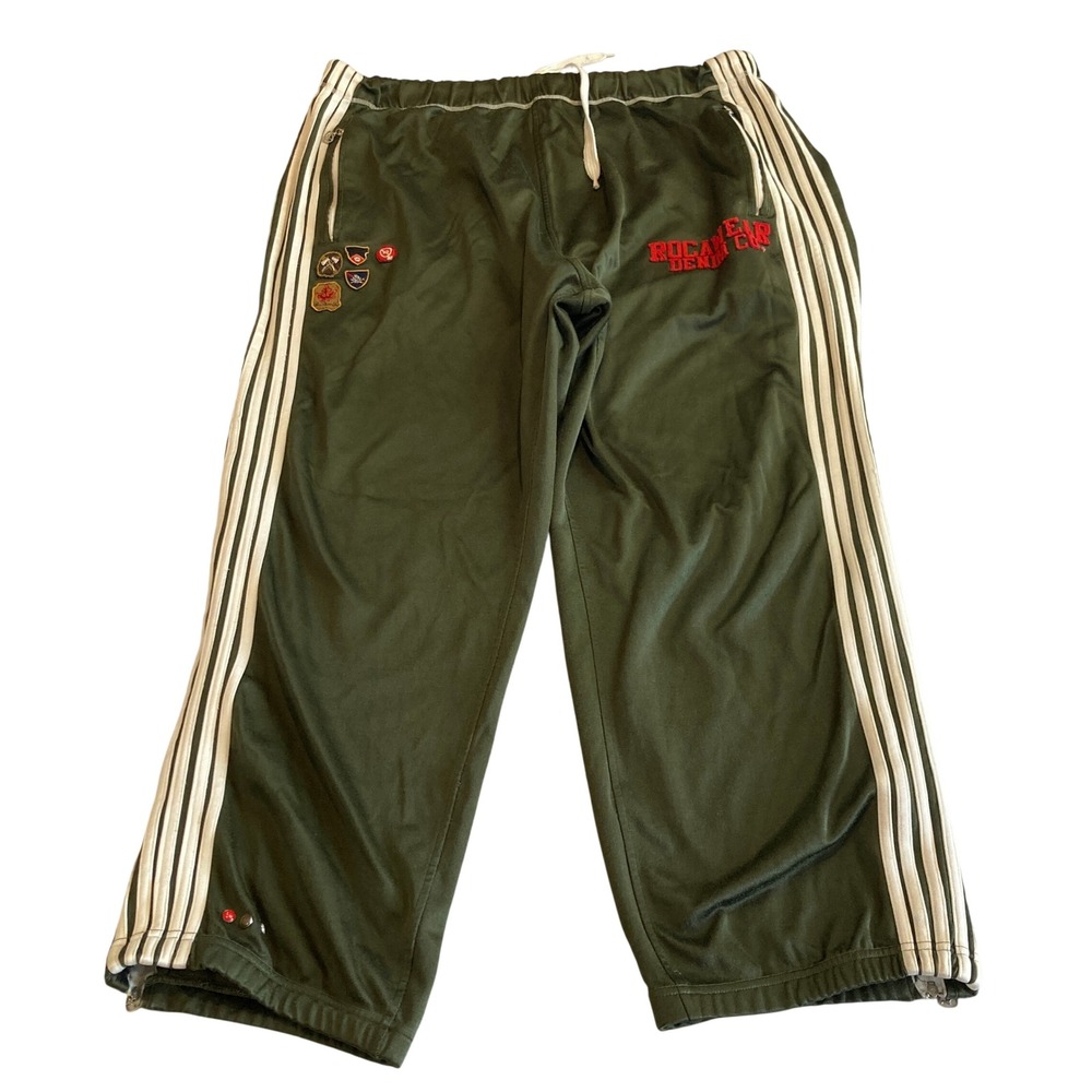 Vintage Rocawear Men 4X Track Pants Embroidered Green Stripe Y2K Baggy Zip Ankle